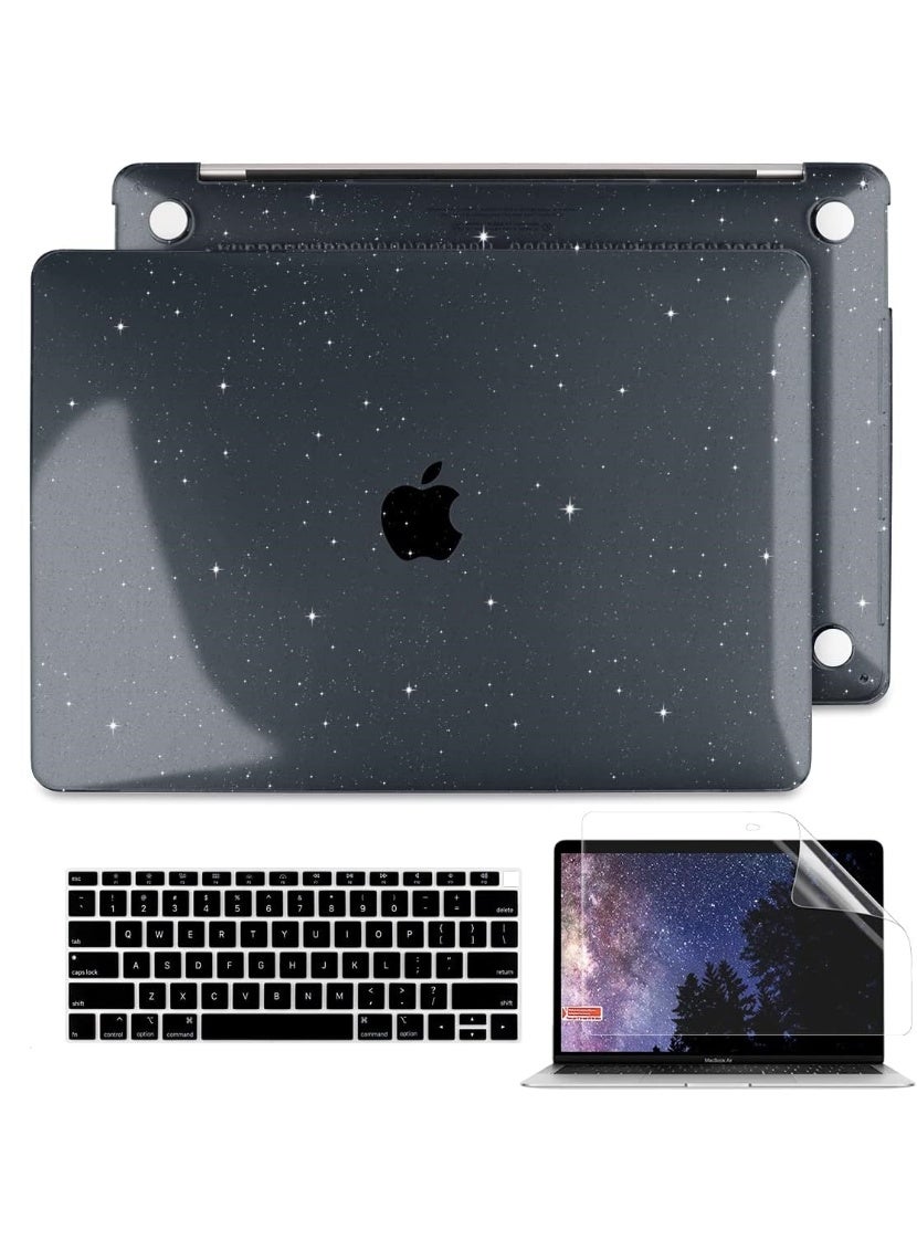 3 in 1 Compatible with MacBook Air 15 inch Case 2026--2023 Release M5 A3448/M4 A3241/ M3 A3114 /M2 A2941, Sparkly Glitter Plastic Hard Shell &Keyboard Cover& Screen Protector Black